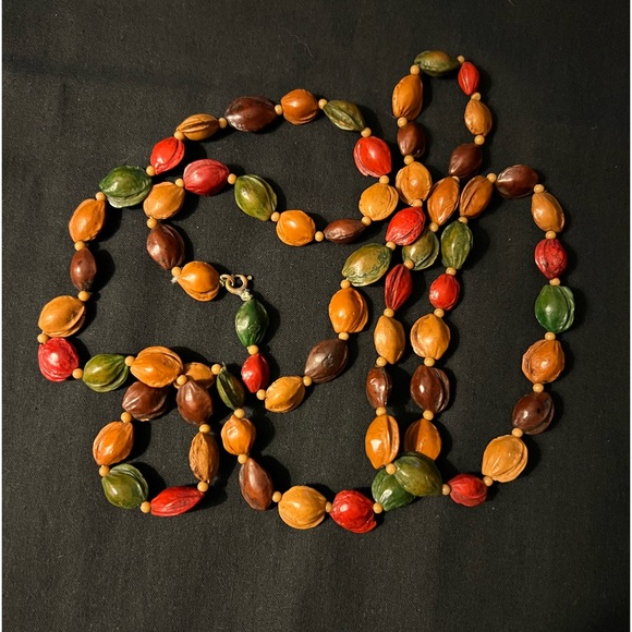 Vintage Painted Nut Necklace - Picture 1 of 10
